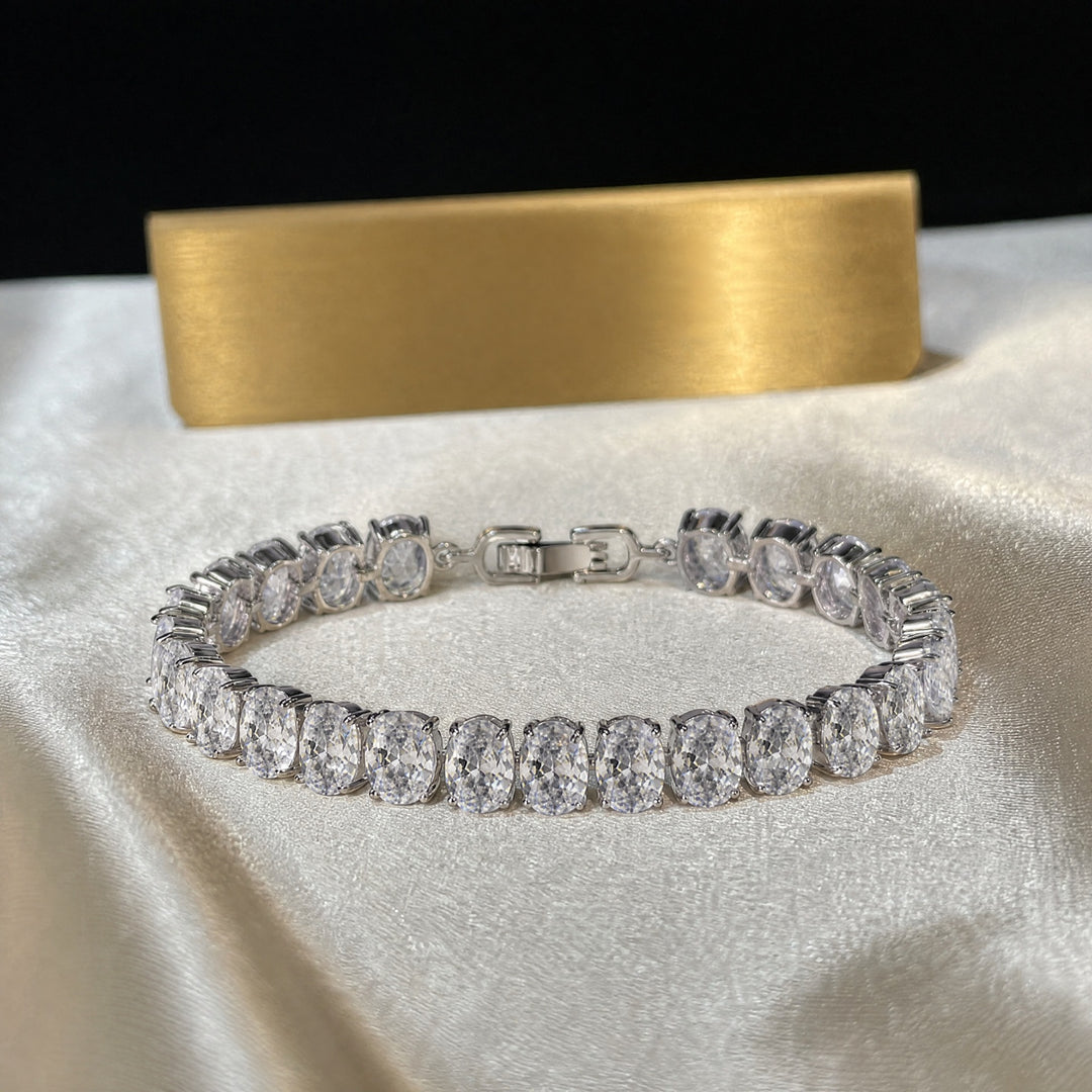Oval Cut Diamond Tennis Bracelet Sterling Silver Classic Luxury Bracelet for Women