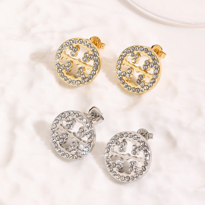 S925 Sterling Silver Hollow Circular Diamond Stud Earrings