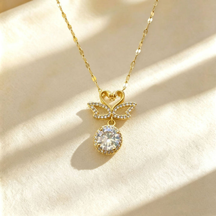Swan Heart Pendant Necklace with Sparkling Diamond Accents