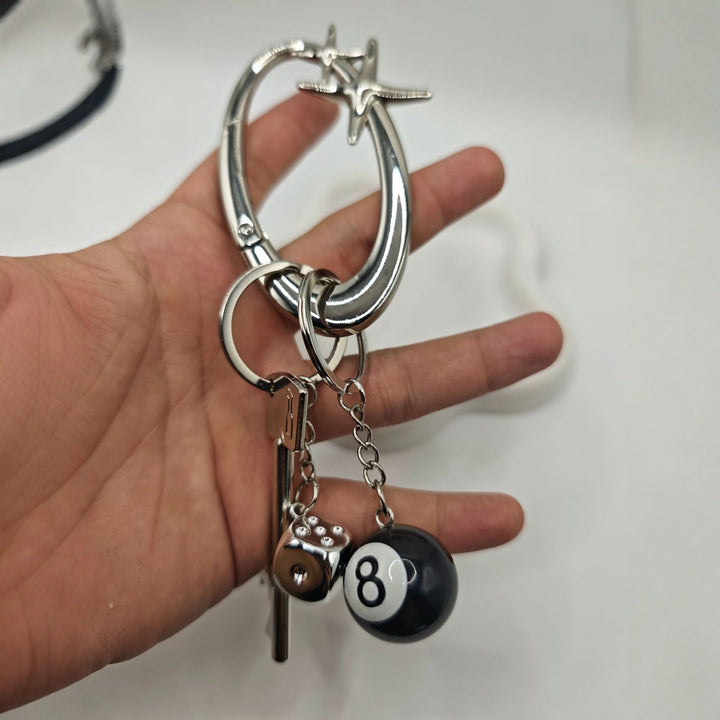 Star Dice 8 Ball Carabiner Keychain Multi Charm Key Holder