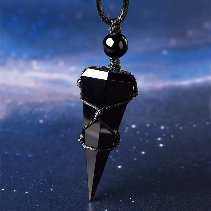 Obsidian Pendulum Pendant Necklace Black Crystal Protection Jewelry with Adjustable Cord