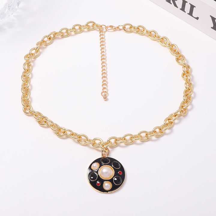 Black Gold Natural Pearl Gemstone Titanium Steel Jewelry Set