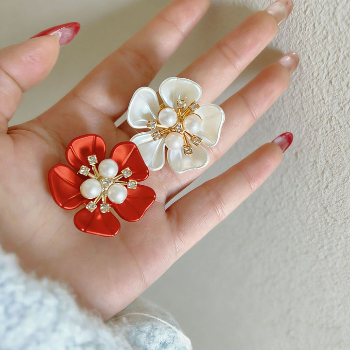 Pearl Diamond Flower Cufflinks Elegant Shirt Cuff Decorative Buttons