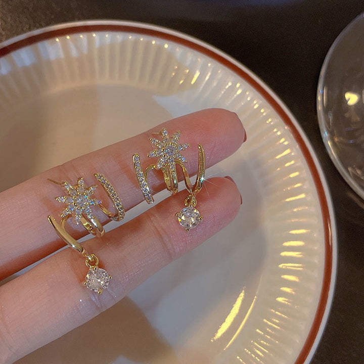 Plated Starburst Diamond Drop Earrings Sterling Silver Post Cuff Earrings for Women