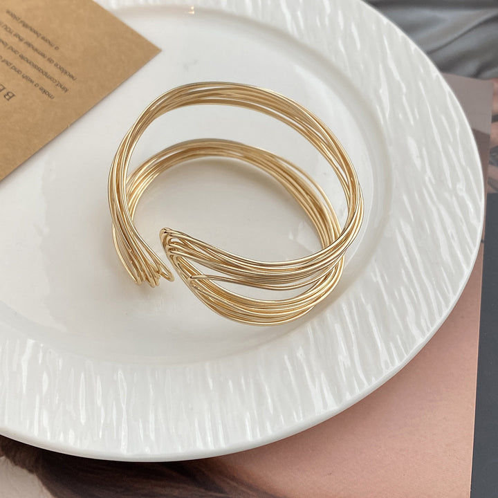 Geometric Line Open Cuff Bangle Bold Minimalist Luxury Statement Jewelry for Women