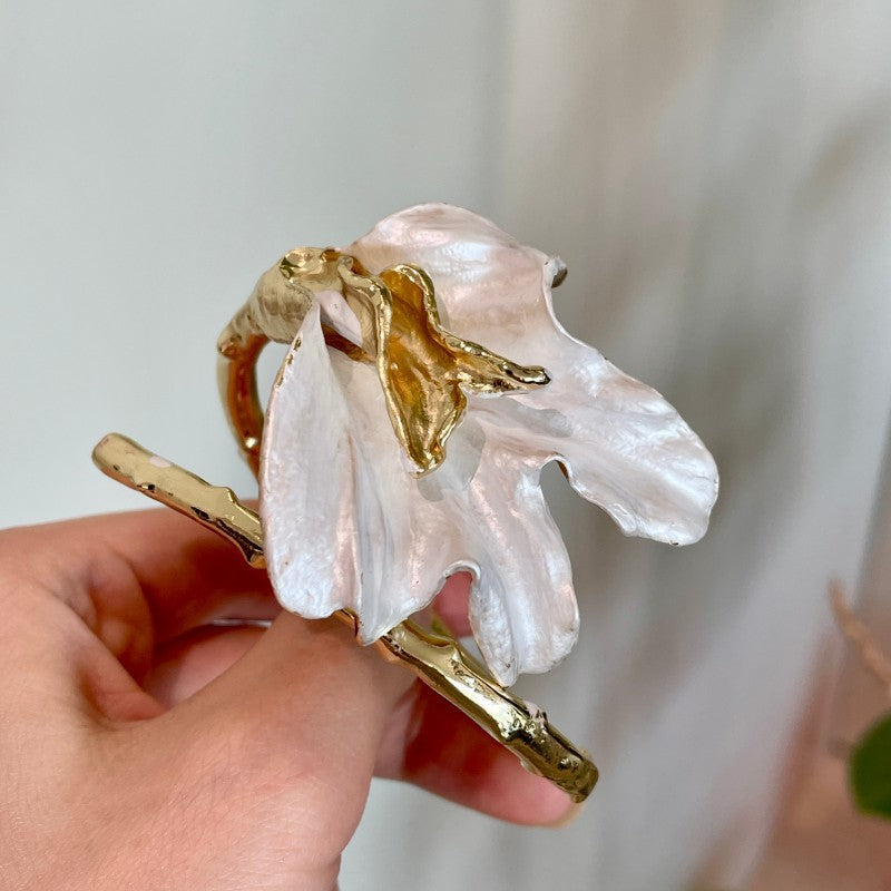 Floral Gold Open Cuff Bracelet