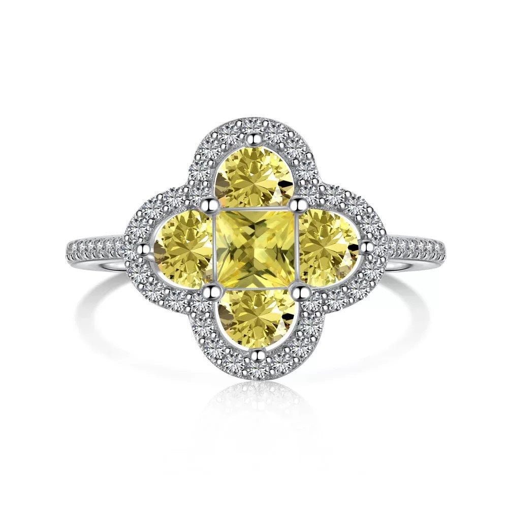 Clover Cluster Diamond Ring with 925 Sterling Silver