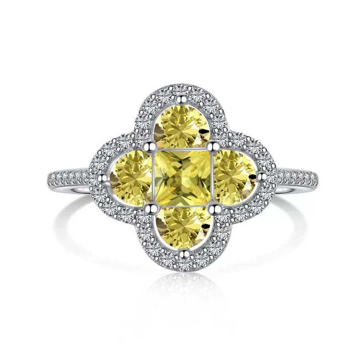 Clover Cluster Diamond Ring with 925 Sterling Silver