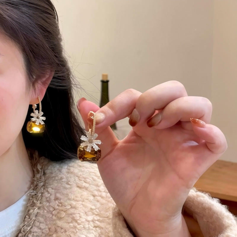 Minimalist Crystal Flower Drop Earrings