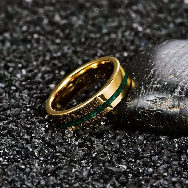 Green Inlay Titanium Steel Ring / Meteorite Pattern Titanium Steel Ring