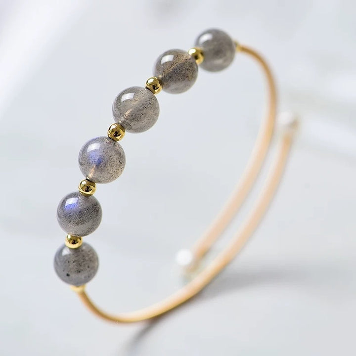 Sterling Silver Plated 14K Gold Hand Wire Wrapped Labradorite Stackable Bracelet Set