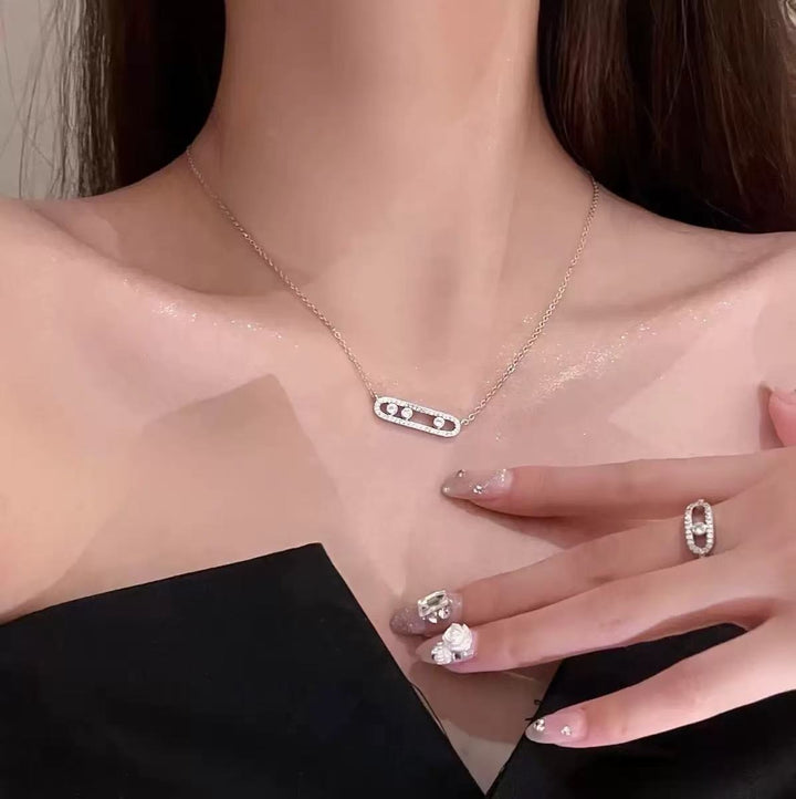 Elegant Oval Slide Diamond Necklace with 925 Sterling Silver