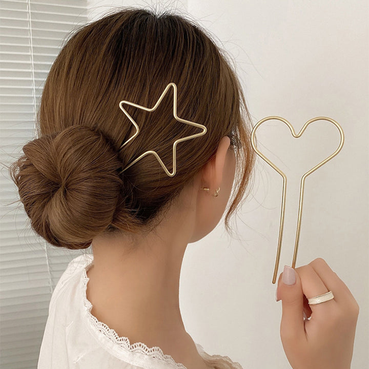Minimalist S925 Sterling Silver Heart & Star Hair Pins U-Shaped Bun Hair Sticks for Women