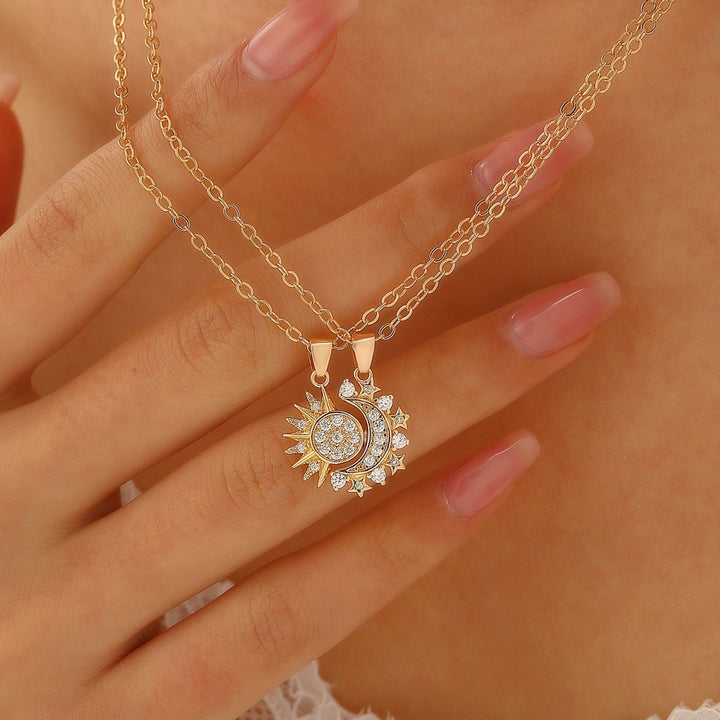 Sun Moon Star Necklace For Couples And Friends Diamond Celestial Pendant