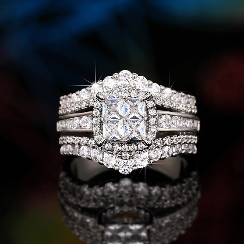 Multi-Row Halo Princess Cut Diamond Ring