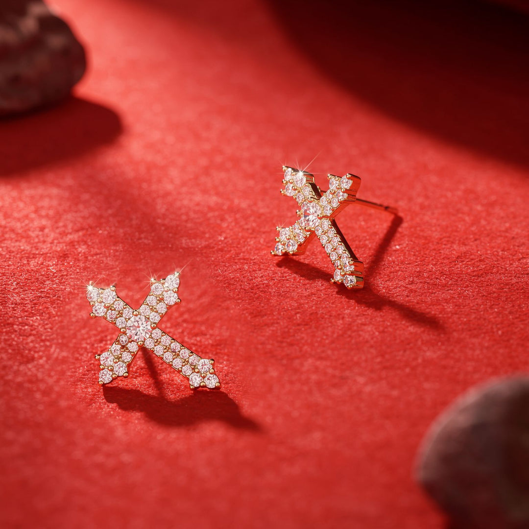 Diamond Cross Stud Earrings
