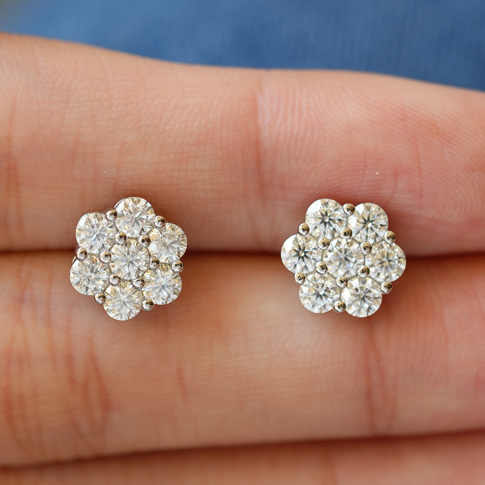 Minimalist Flower Cluster Diamond Stud Earrings S925 Sterling Silver Post Jewelry