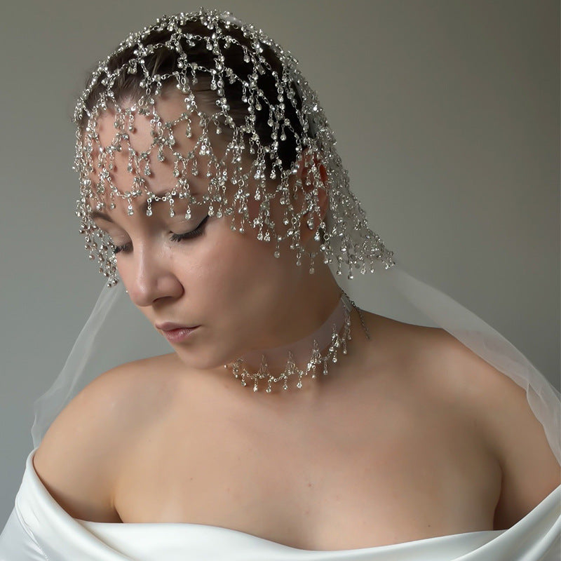 Crystal Mesh Head Chain S925 Sterling Silver Bridal Hair Accessory