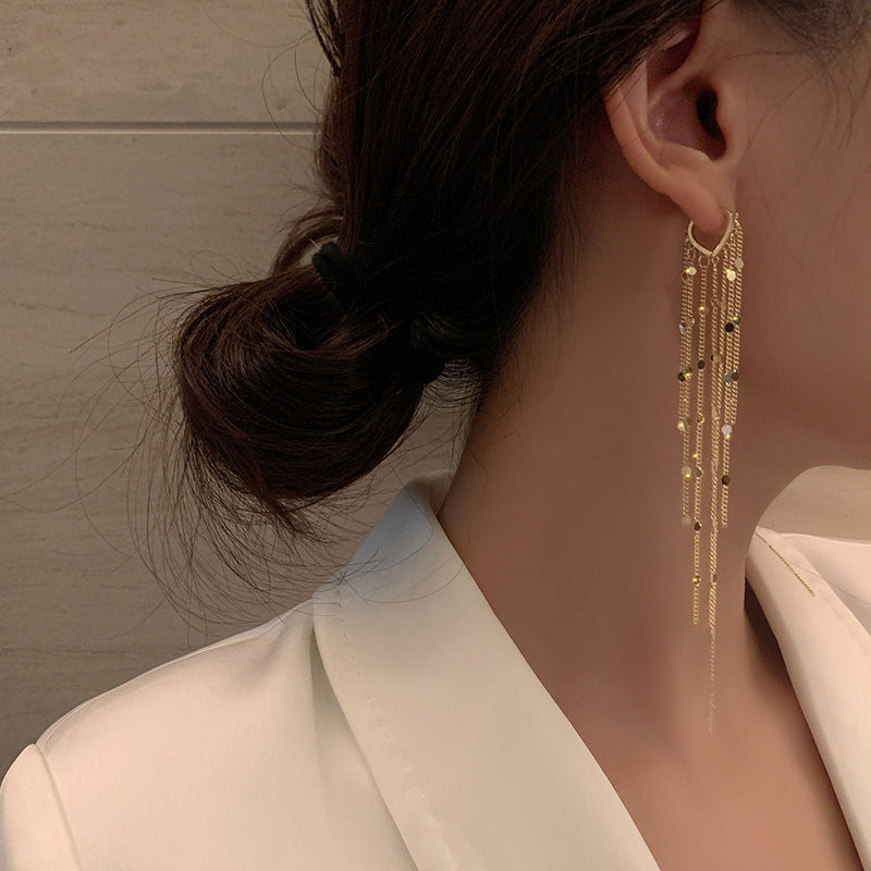 Minimalist Long Tassel Earrings for Women, Elegant Multi-Layer Chain Drop Earrings
