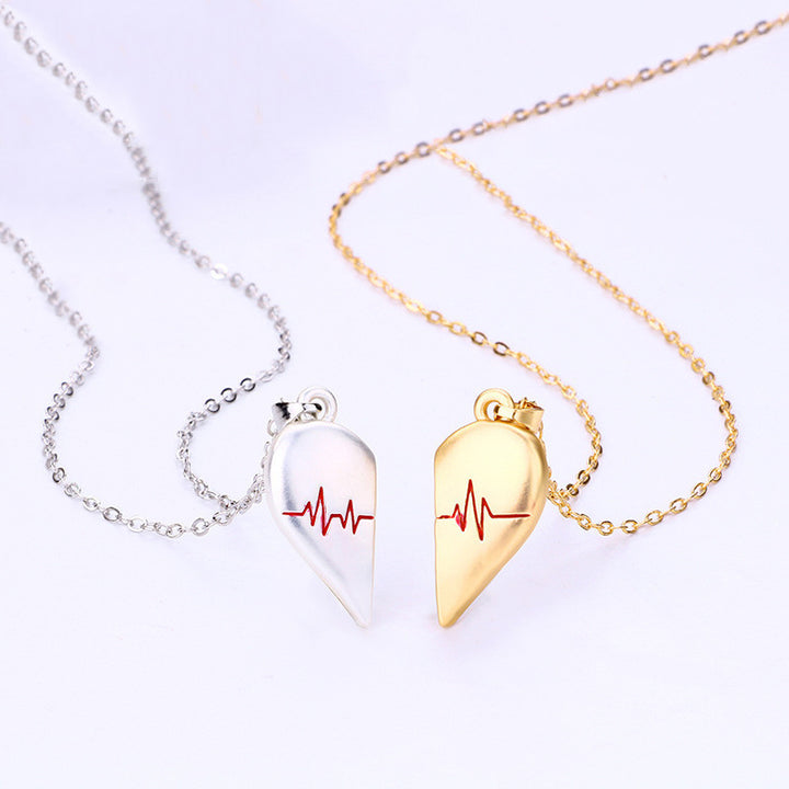 Heartbeat Split Heart Couple Necklaces, Magnetic Matching Pendant Set