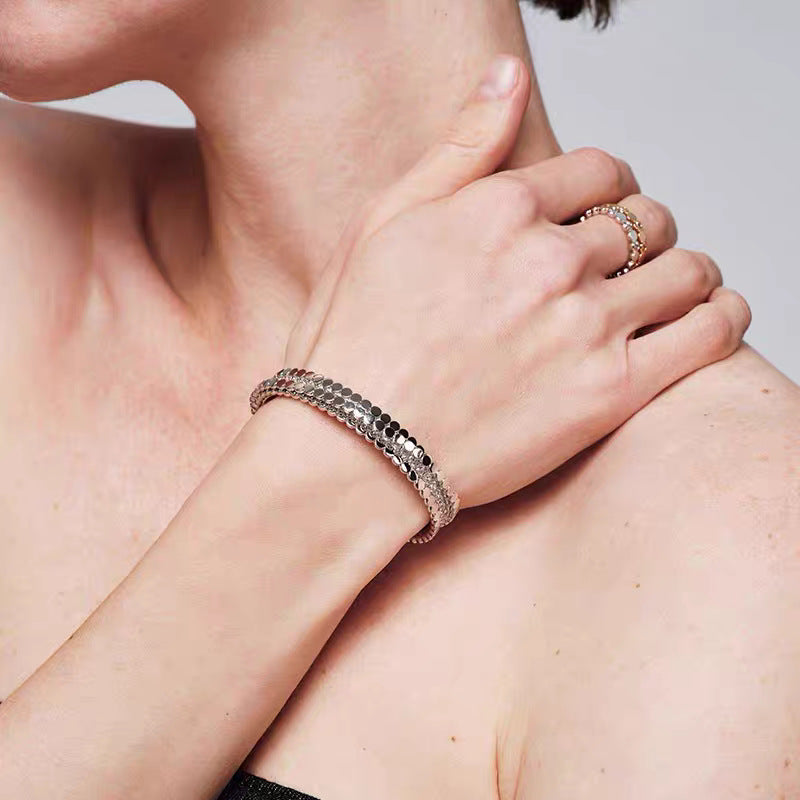 Minimalist Beaded Open Bangle Bracelet Rhinestone Luxury Chain Cuff Fashion Jewelry