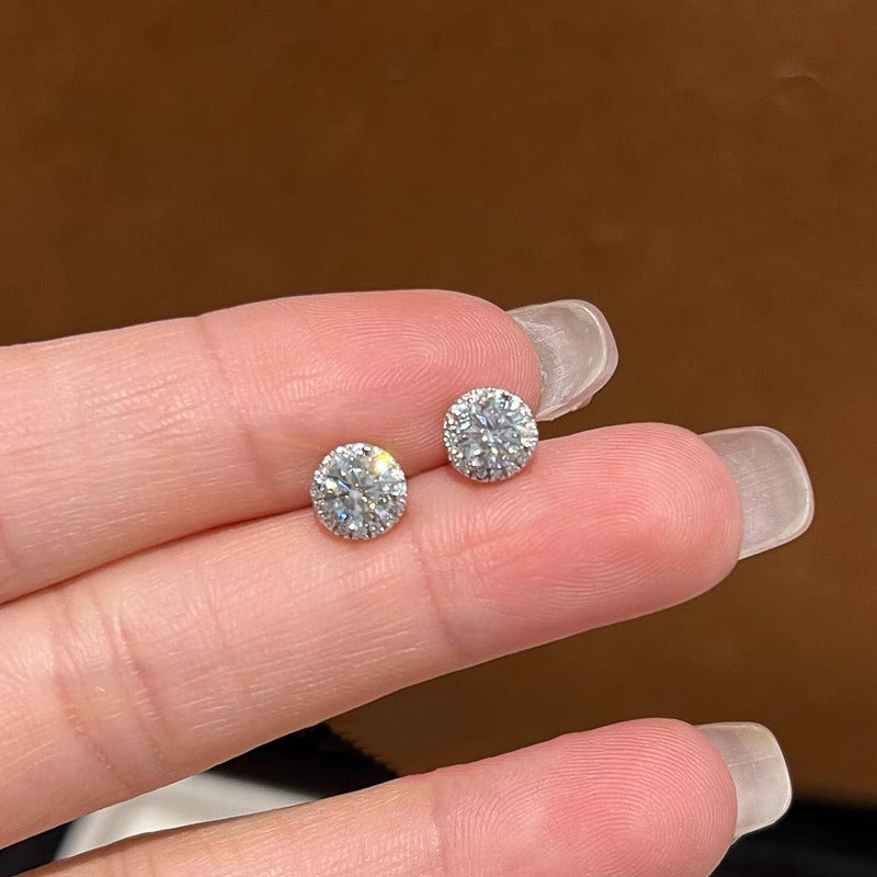 Minimalist Halo Diamond Stud Earrings S925 Silver