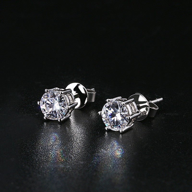Minimalist Round-Cut Diamond Stud Earrings S925 Sterling Silver