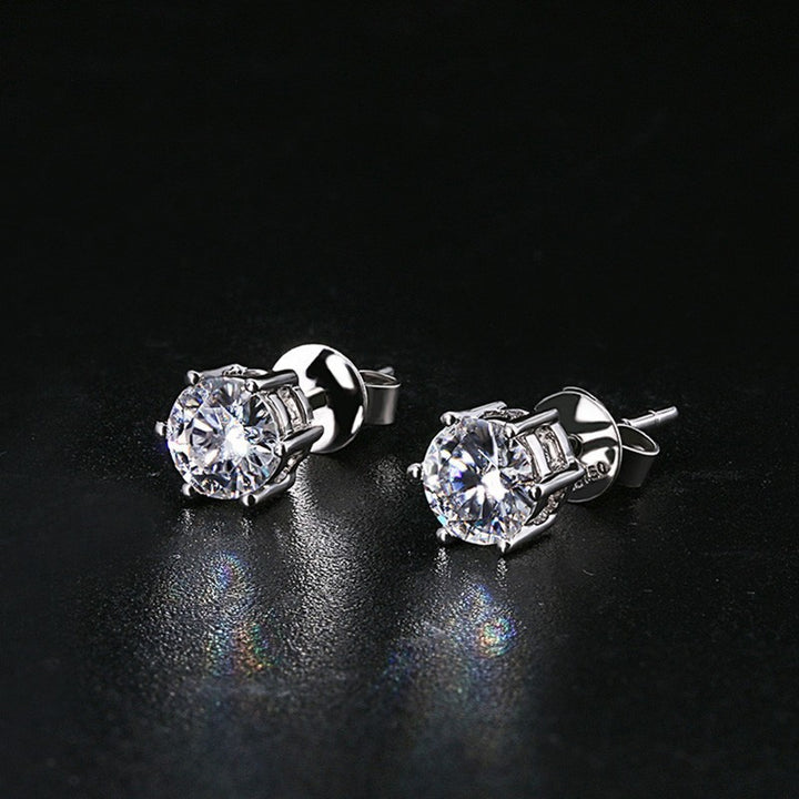 Minimalist Round-Cut Diamond Stud Earrings S925 Sterling Silver