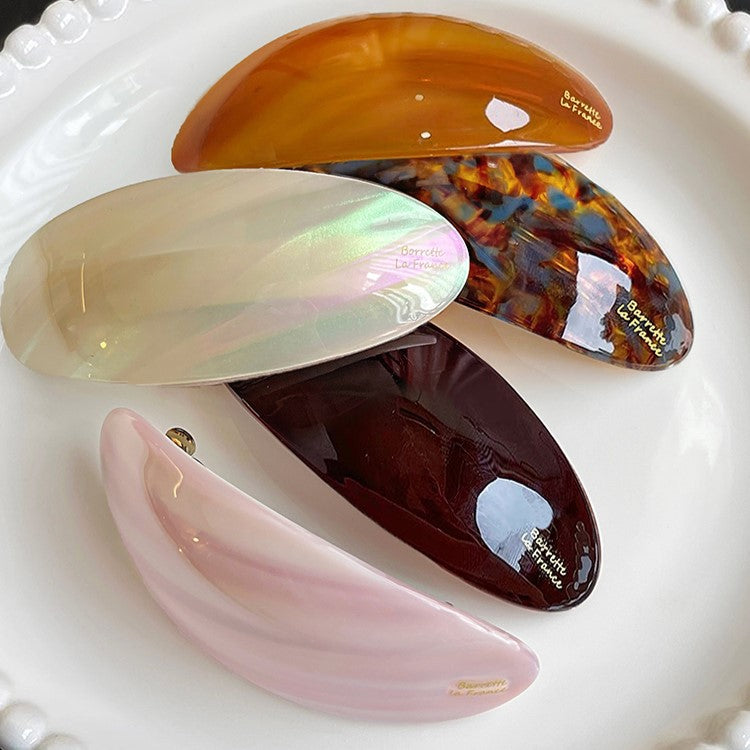 Oval Acetate Hair Clip French Style Glossy Hair Barrette