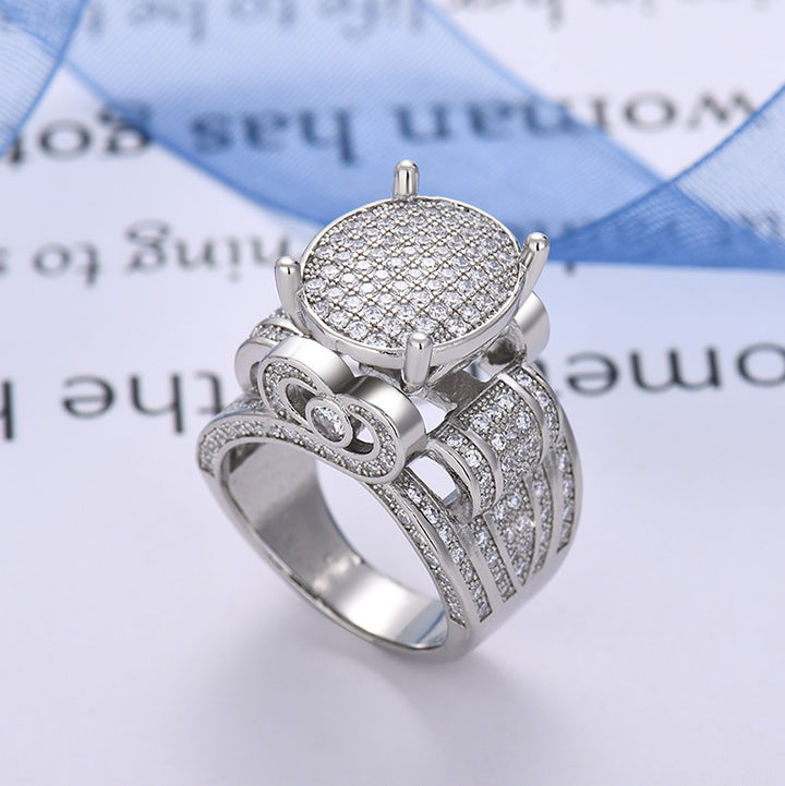 S925 Silver Full Paved Diamond Ring Round Heart Shape Luxury Single Ring