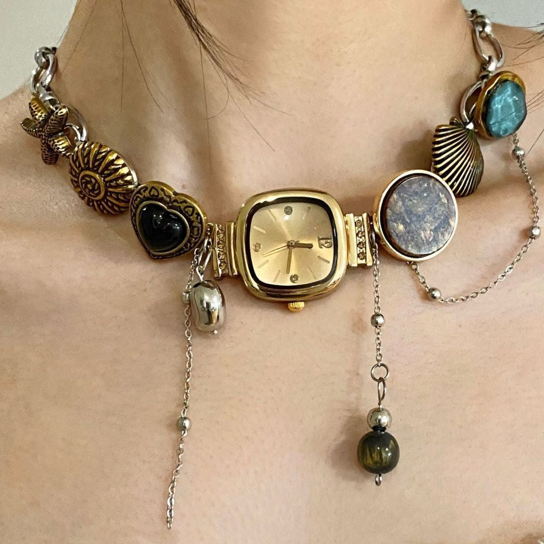Minimalist Vintage Watch Pendant Choker Necklace