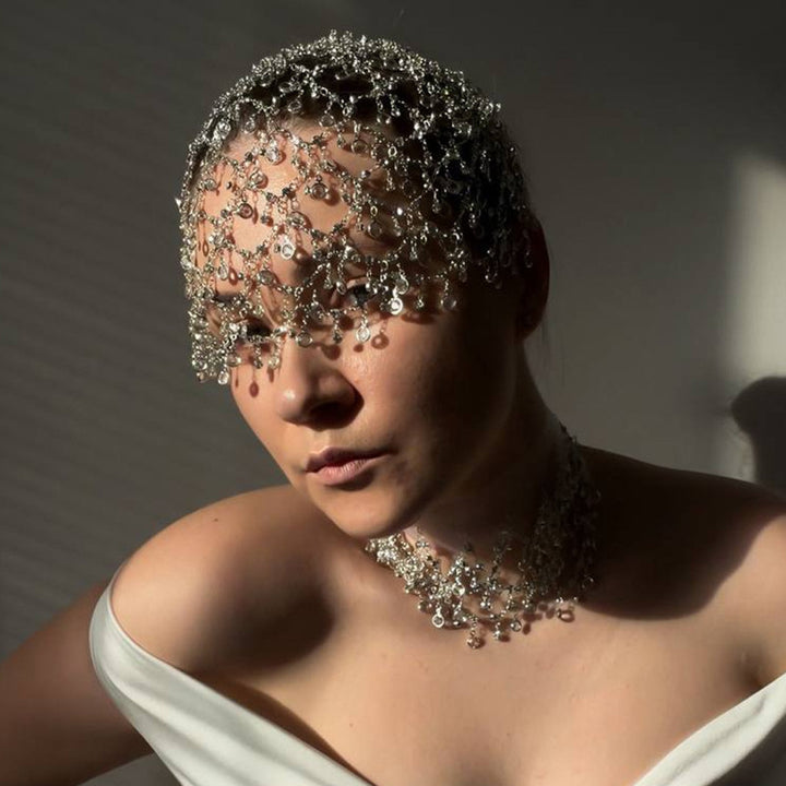 Crystal Mesh Head Chain S925 Sterling Silver Bridal Hair Accessory