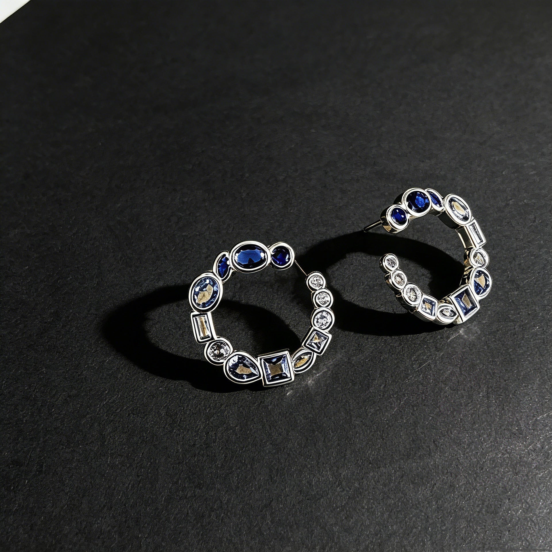 Blue Gemstone C-Shaped Hoop Earrings