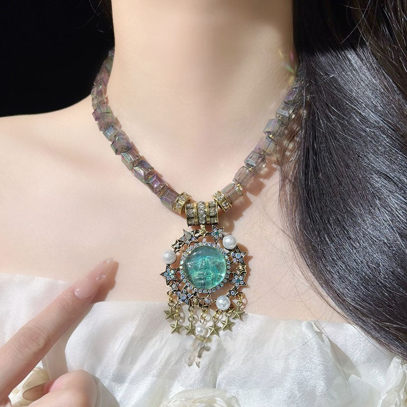 Vintage Baroque Multi-Layer Crystal & Pearl Pendant Necklace