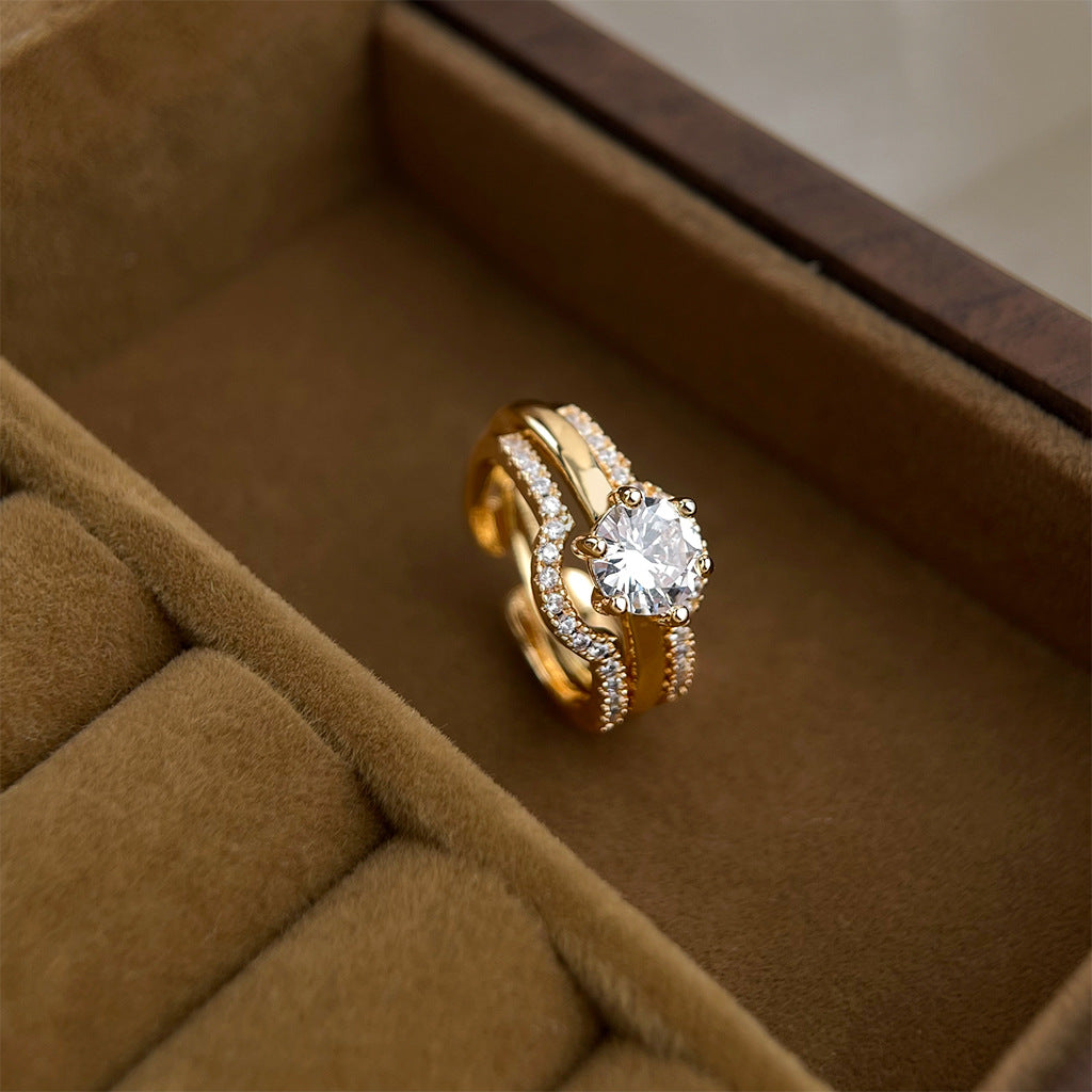 Two-Piece Round Cut Diamond Ring Set with Enhancer Band