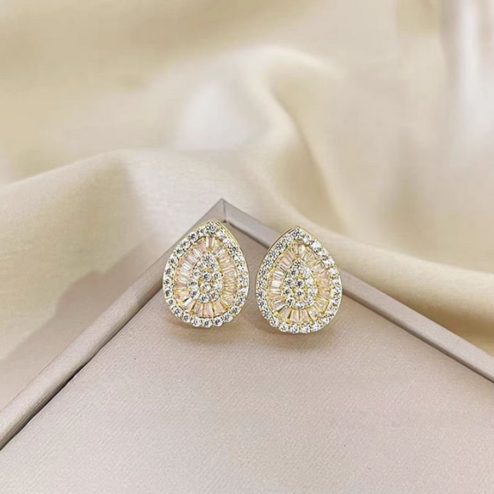 Minimalist Teardrop Diamond Stud Earrings Sterling Silver Post