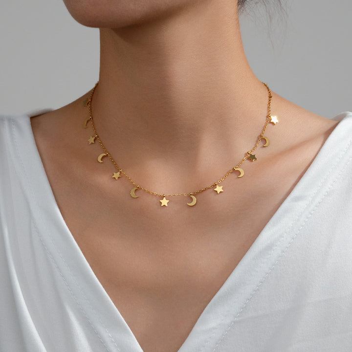 Titanium Steel Star/Moon/Heart Choker Necklace Minimalist Gold Dainty Charm Necklace for Women