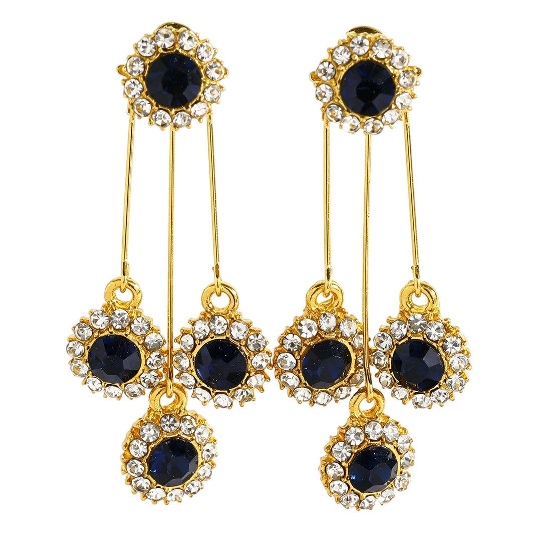 Vintage Blue Diamond Tassel Drop Earrings Women Long Halo Cluster Gold Royal Evening Earrings