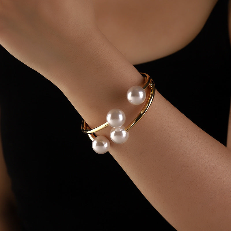 Luxury Pearl Open Bangle Bracelet