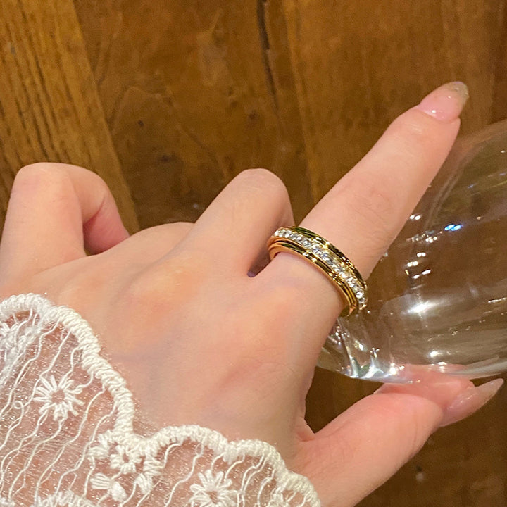Spinning Double Row Diamond Ring Fidget Anxiety Relief Stackable Band for Women