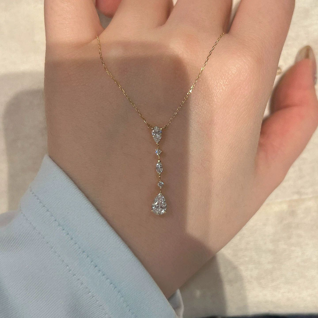 Pear Cut Diamond Drop Lariat Necklace 925 Sterling Silver Minimalist Y-Necklace