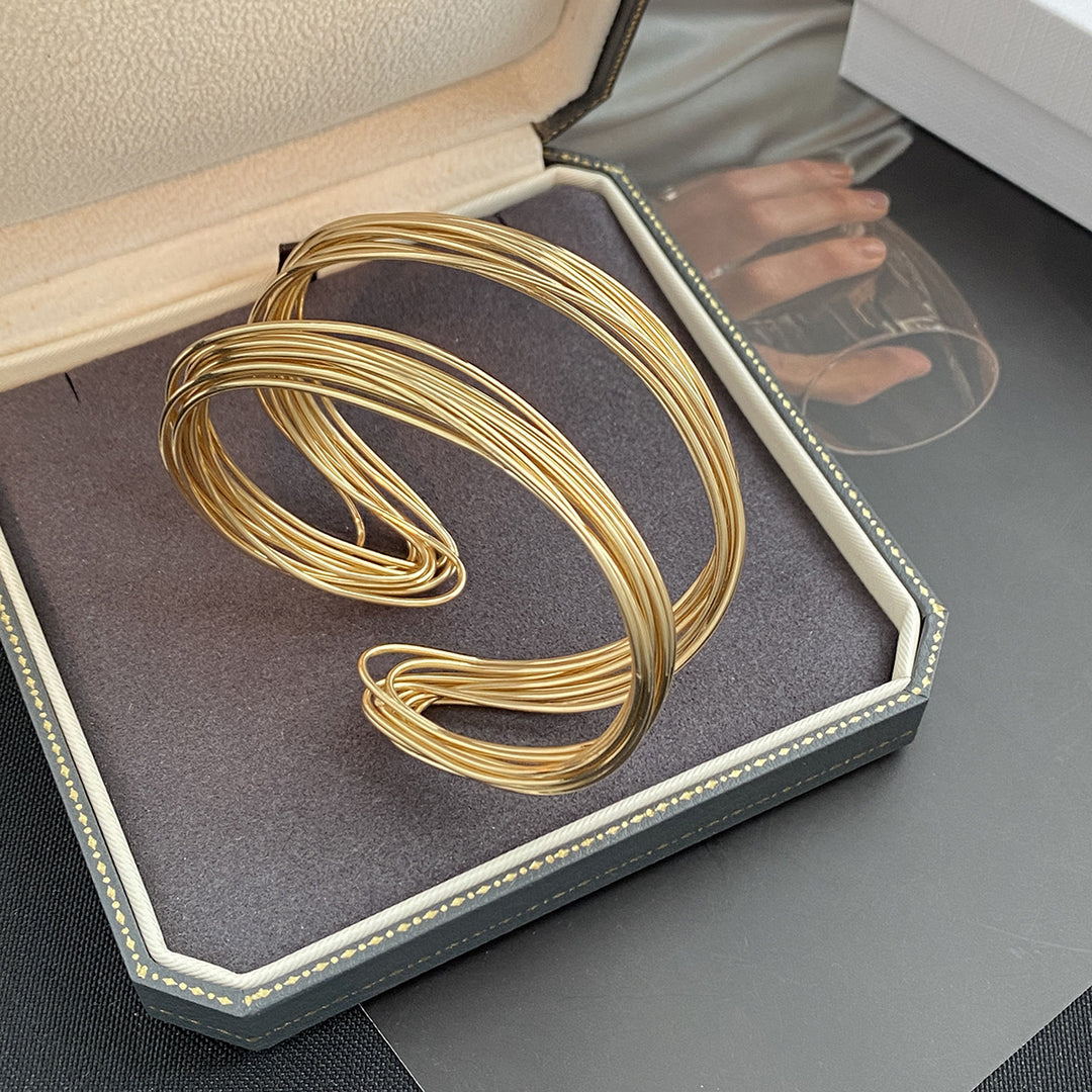 Geometric Line Open Cuff Bangle Bold Minimalist Luxury Statement Jewelry for Women