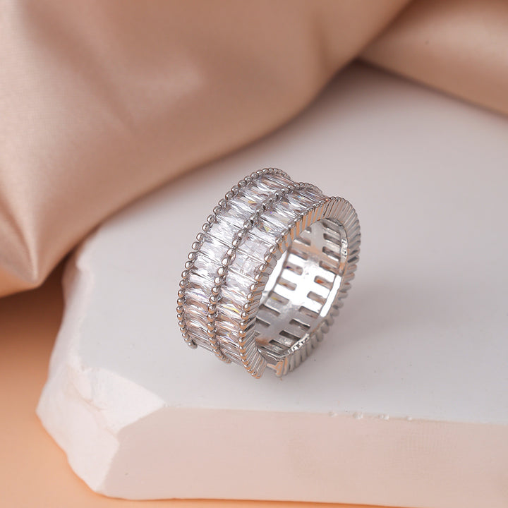 Double Row Baguette Diamond Open Statement Ring