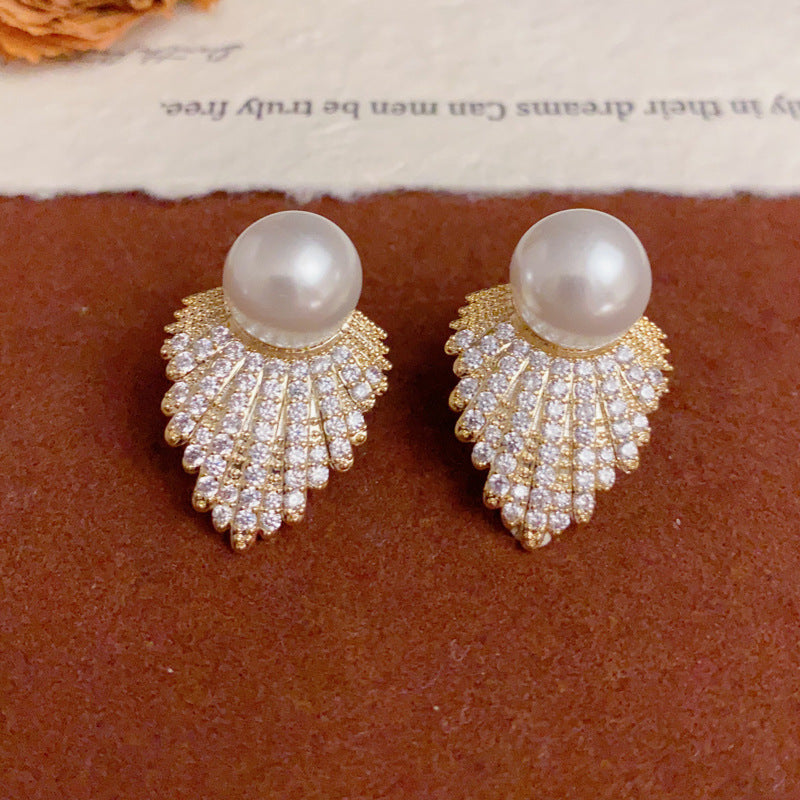 Luxury Pearl and Diamond Angel Wing Stud Earrings