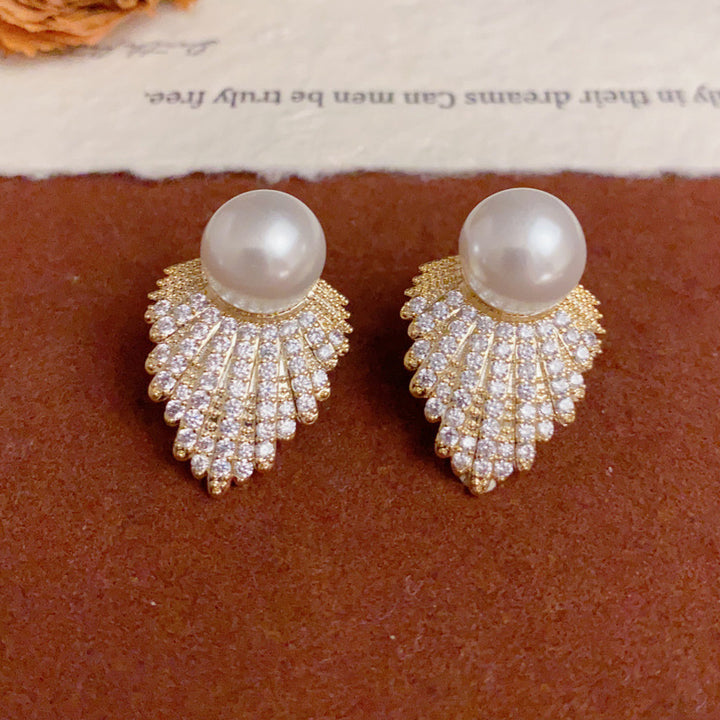 Luxury Pearl and Diamond Angel Wing Stud Earrings