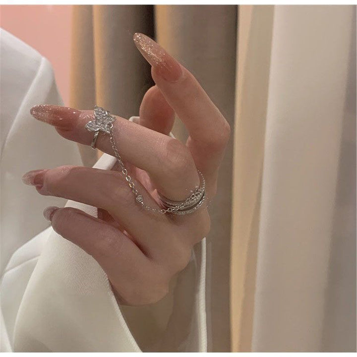 Butterfly Linked Ring Set Crystal Double Finger Chain Ring