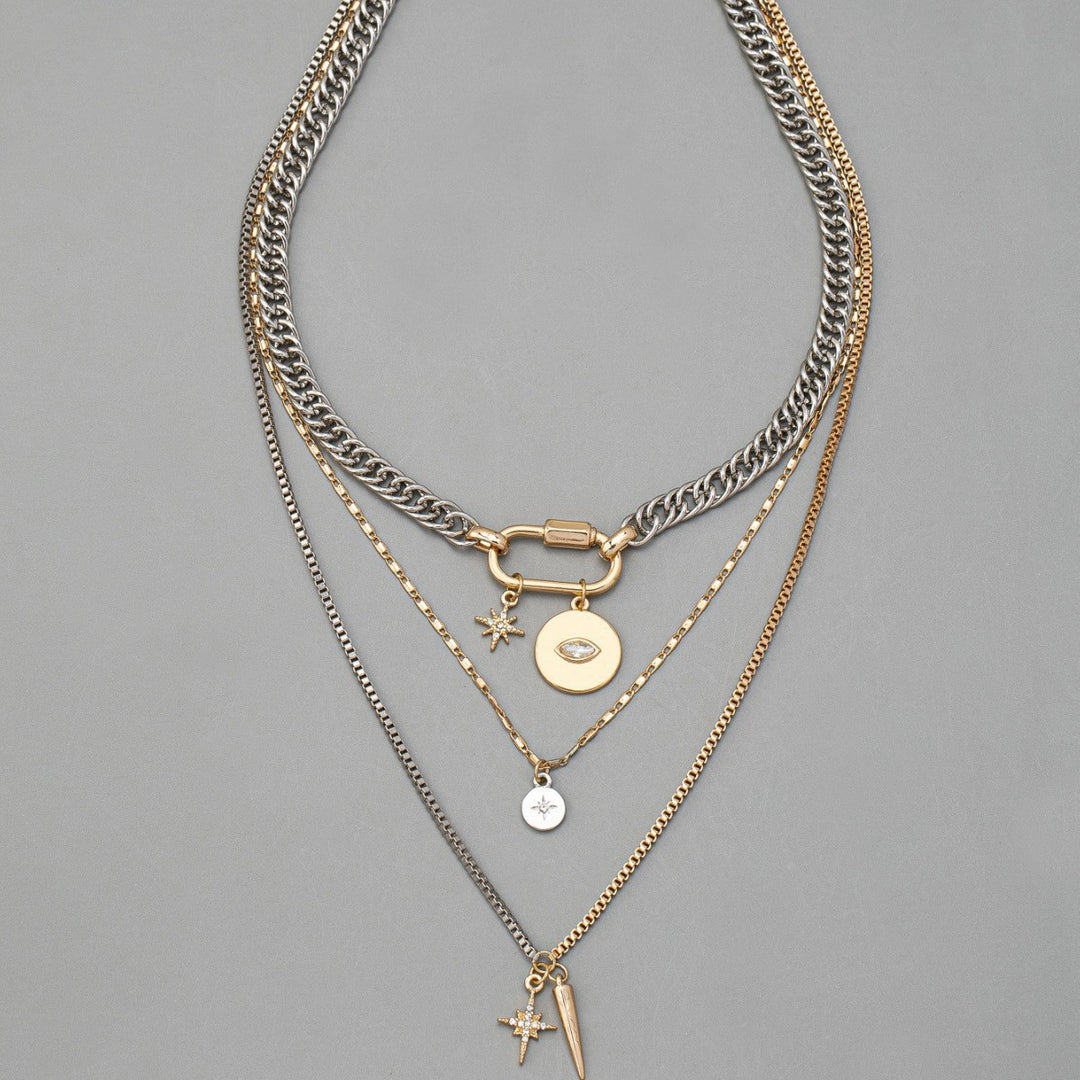 Minimalist Layered Necklace Set Mixed Metal Stackable Chains