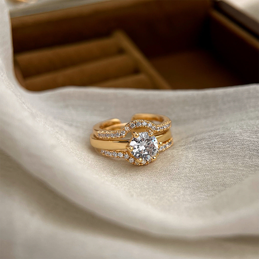 Two-Piece Round Cut Diamond Ring Set with Enhancer Band