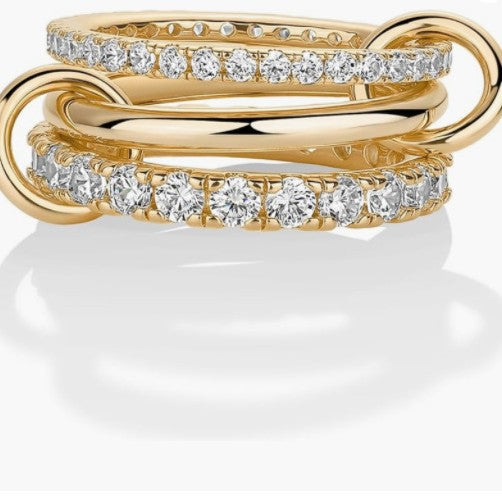 Linked Triple Stack Ring | Pavé Diamond & Polished Band Set