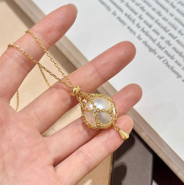 Vintage Caged Pearl Pendant Necklace